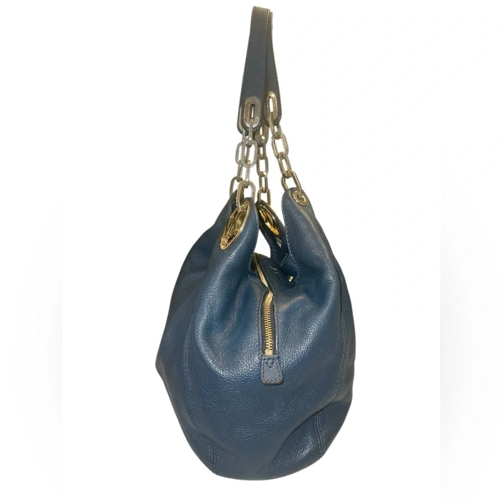 Michael Kors Large Fulton Triple Compartment Hobo Shoulder Bag Navy Leather Gold